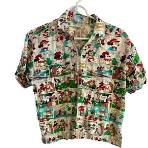 Vintage 1980s Sunday Comics Mickey Mouse Cartoon Hawaiian Shirt New Wave- Medium